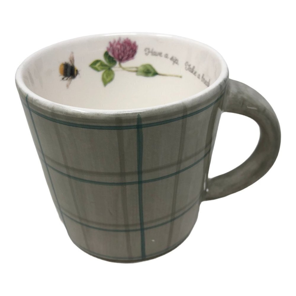 Hallmark by Marjolein Bastin Coffee Tea Mug Cup  Green Plaid‎ Relax Break